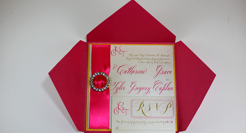 envelopefold wedding invitations with embelishment