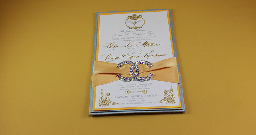 silk folio wedding invitations with ribbon