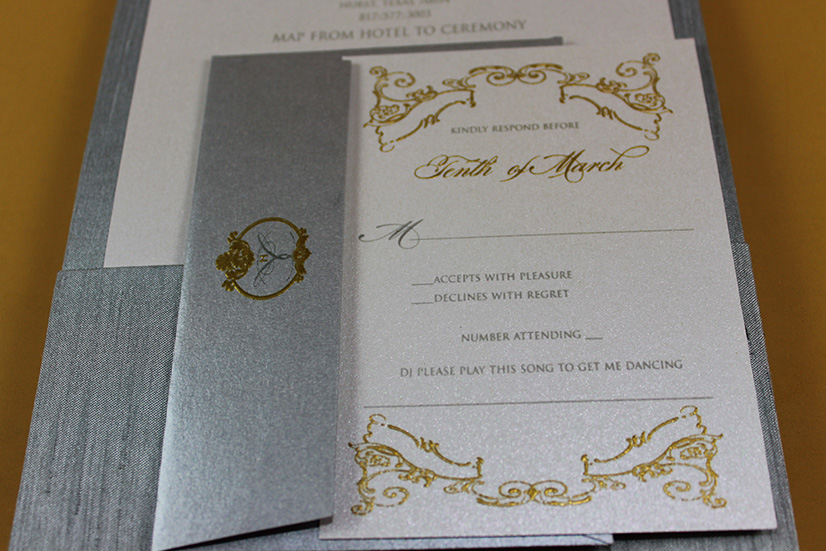 gold and platinum wedding folio invites silk wedding invitations chic invitations thermography print